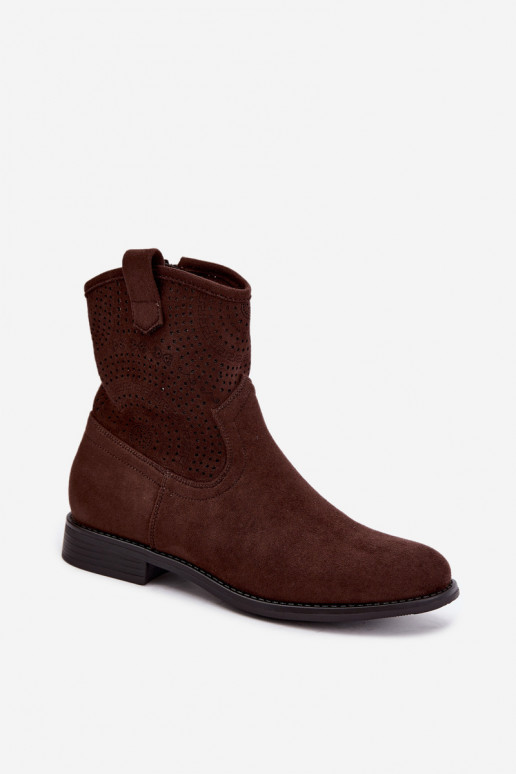 Stivaletti traforati con tacco largo S.Barski HY62-8125 cioccolato