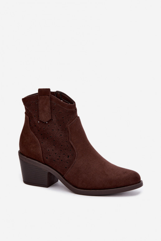 Stivaletti traforati in stile cowboy con tacco S.Barski HY62-8147 cioccolato