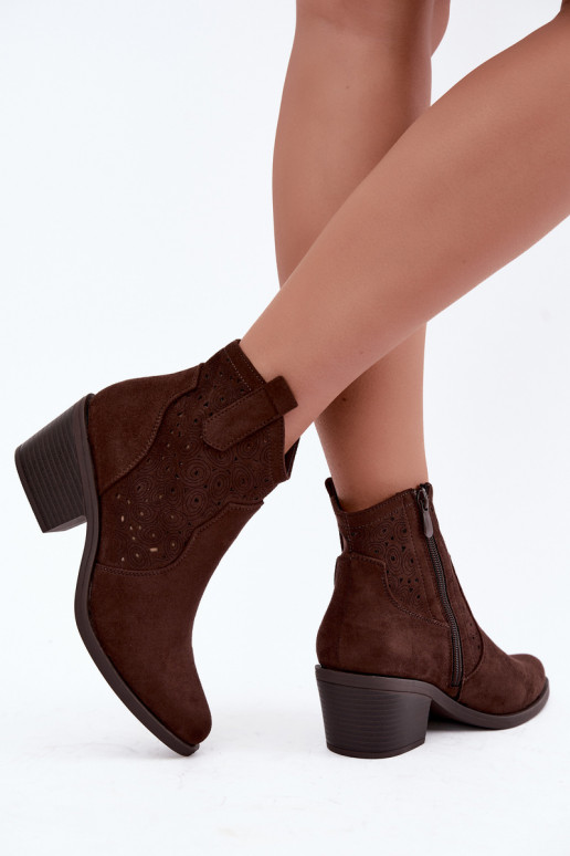 Stivaletti traforati in stile cowboy con tacco S.Barski HY62-8147 cioccolato