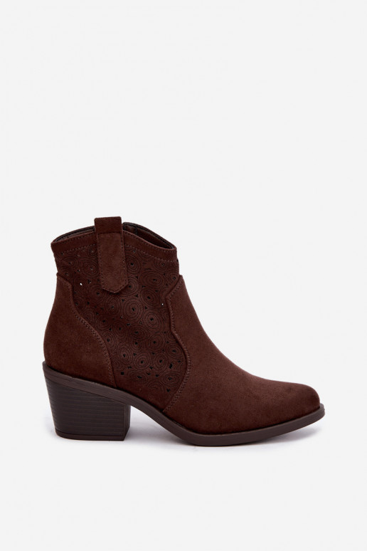 Stivaletti traforati in stile cowboy con tacco S.Barski HY62-8147 cioccolato