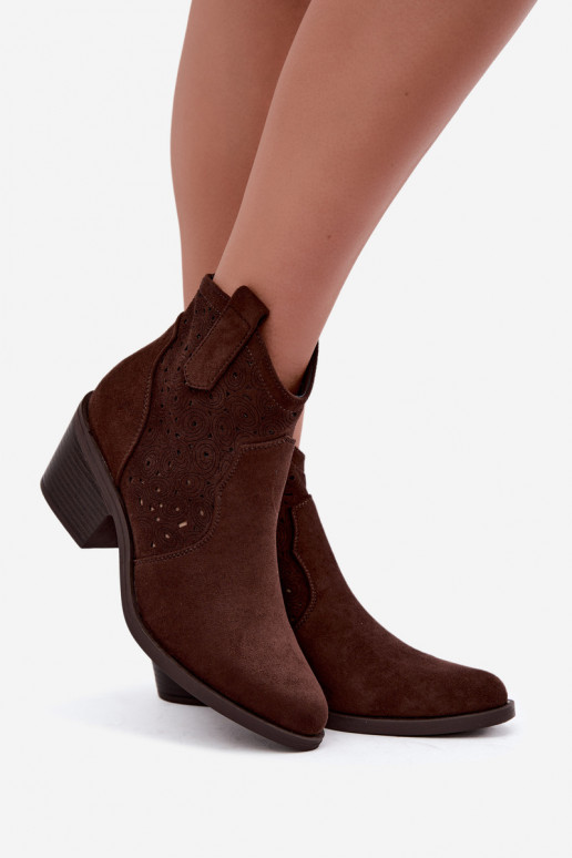 Stivaletti traforati in stile cowboy con tacco S.Barski HY62-8147 cioccolato