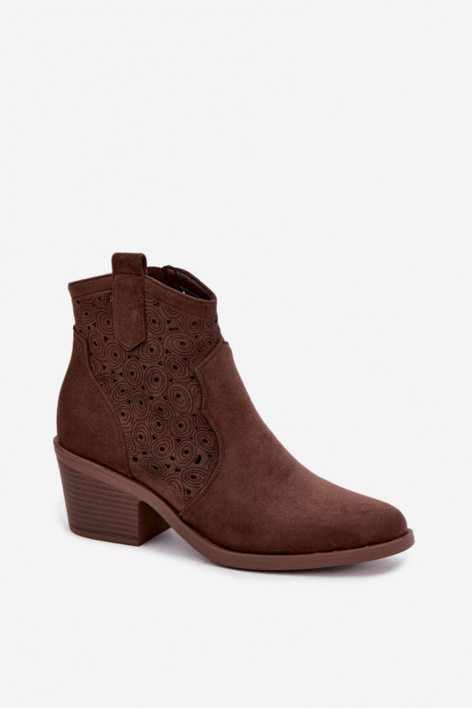Stivaletti traforati in stile cowboy con tacco S.Barski HY62-8147 marrone