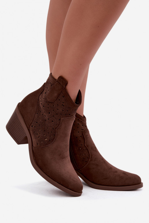 Stivaletti traforati in stile cowboy con tacco S.Barski HY62-8147 marrone