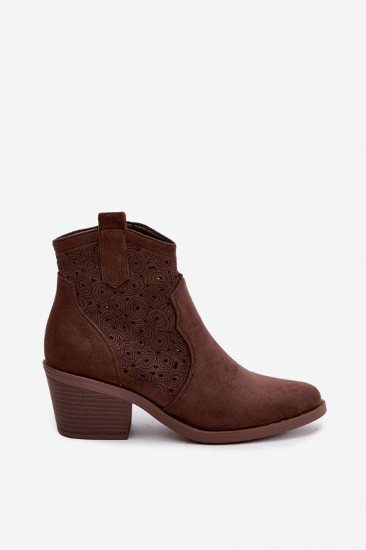 Stivaletti traforati in stile cowboy con tacco S.Barski HY62-8147 marrone
