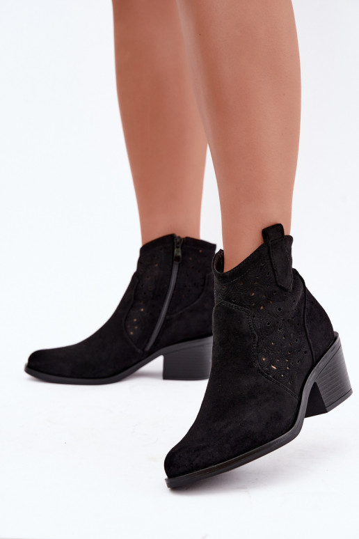 Stivaletti traforati in stile cowboy con tacco S.Barski HY62-8147 nero