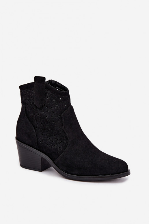 Stivaletti traforati in stile cowboy con tacco S.Barski HY62-8147 nero