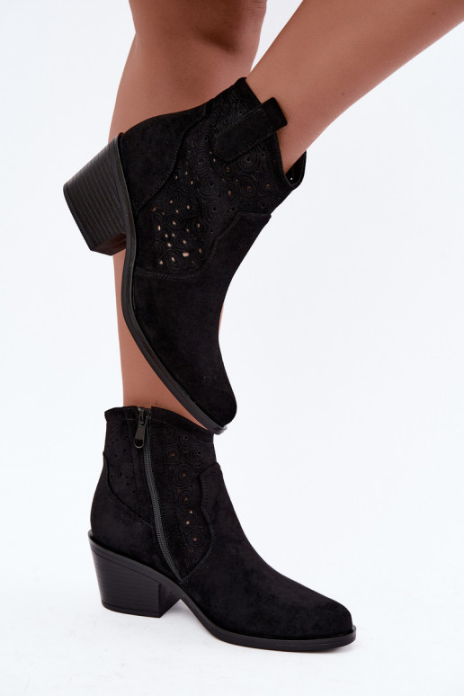 Stivaletti traforati in stile cowboy con tacco S.Barski HY62-8147 nero