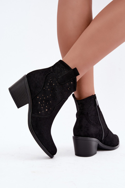Stivaletti traforati in stile cowboy con tacco S.Barski HY62-8147 nero