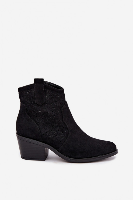 Stivaletti traforati in stile cowboy con tacco S.Barski HY62-8147 nero