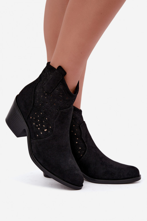 Stivaletti traforati in stile cowboy con tacco S.Barski HY62-8147 nero
