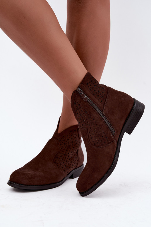 Stivaletti con tacco largo e gambale traforato S.Barski HY62-8151 cioccolato