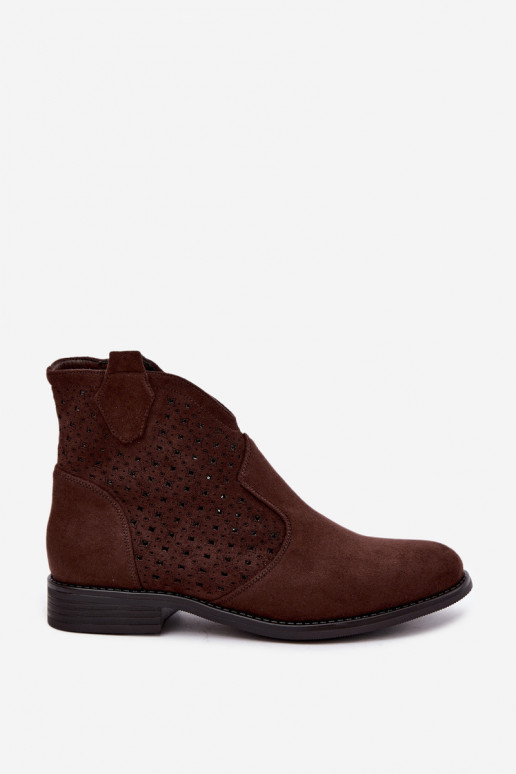 Stivaletti con tacco largo e gambale traforato S.Barski HY62-8151 cioccolato