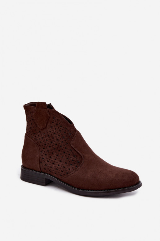 Stivaletti con tacco largo e gambale traforato S.Barski HY62-8151 cioccolato