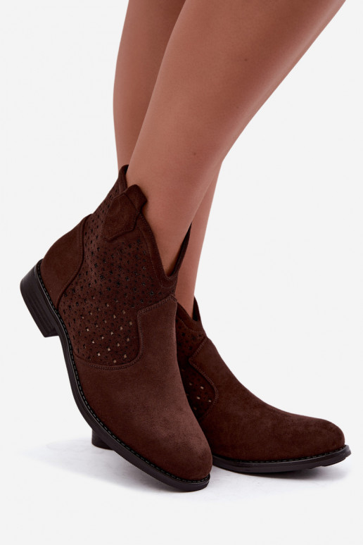Stivaletti con tacco largo e gambale traforato S.Barski HY62-8151 cioccolato
