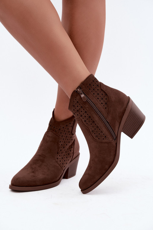 Stivaletti in stile cowboy con tacco e elementi traforati S.Barski HY62-8149 marrone
