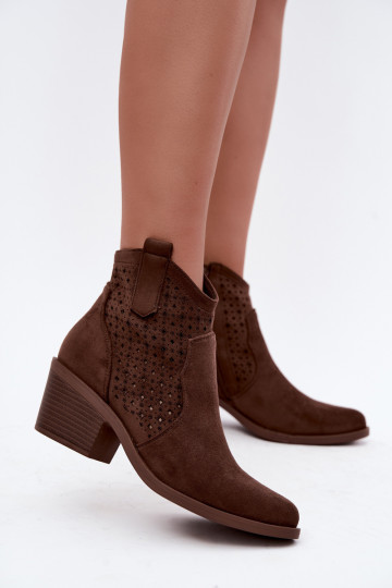 Stivaletti in stile cowboy con tacco e elementi traforati S.Barski HY62-8149 marrone 2