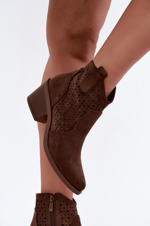 Stivaletti in stile cowboy con tacco e elementi traforati S.Barski HY62-8149 marrone