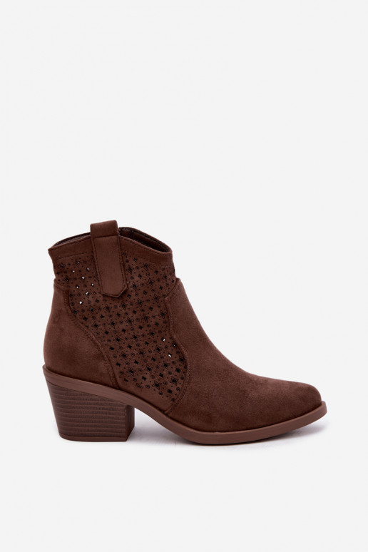 Stivaletti in stile cowboy con tacco e elementi traforati S.Barski HY62-8149 marrone