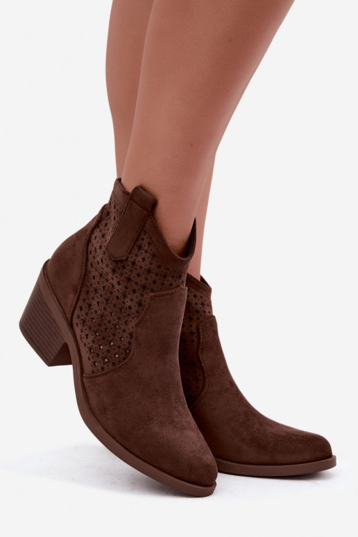 Stivaletti in stile cowboy con tacco e elementi traforati S.Barski HY62-8149 marrone