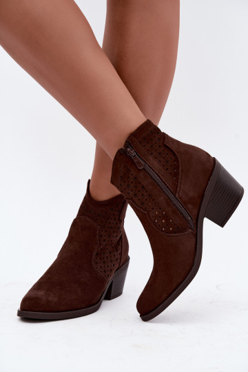 Stivaletti in stile cowboy con tacco e elementi traforati S.Barski HY62-8149 cioccolato