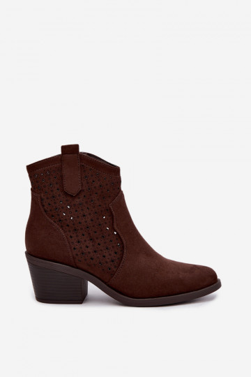 Stivaletti in stile cowboy con tacco e elementi traforati S.Barski HY62-8149 cioccolato 2