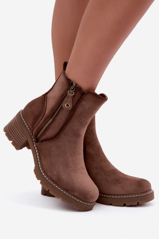 Stivaletti da donna isolati con tacco S.Barski HY62-8101 marrone