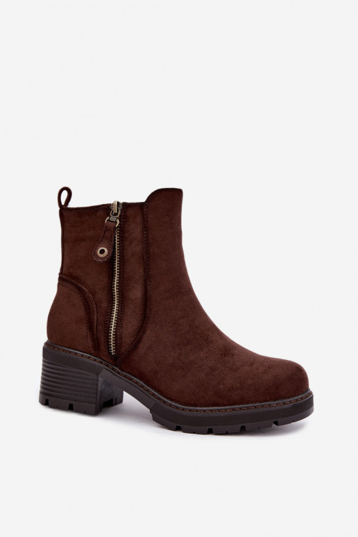 Stivaletti da donna isolati con tacco S.Barski HY62-8101 cioccolato