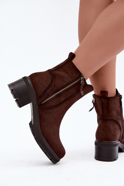 Stivaletti da donna isolati con tacco S.Barski HY62-8101 cioccolato