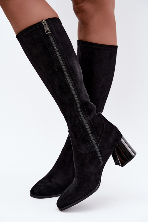 Stivali lunghi da donna in suede con tacco Vinceza 58697 nero