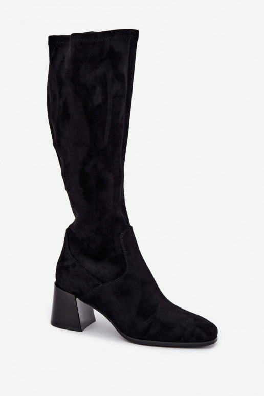 Stivali lunghi da donna in suede con tacco Vinceza 58697 nero