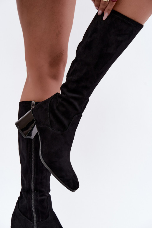 Stivali lunghi da donna in suede con tacco Vinceza 58697 nero