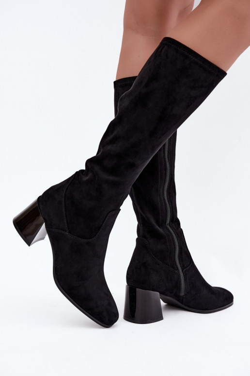 Stivali lunghi da donna in suede con tacco Vinceza 58697 nero