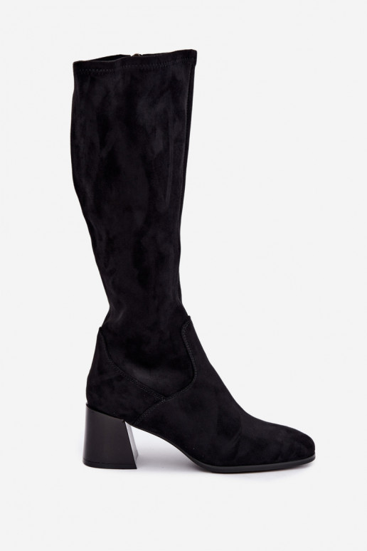 Stivali lunghi da donna in suede con tacco Vinceza 58697 nero