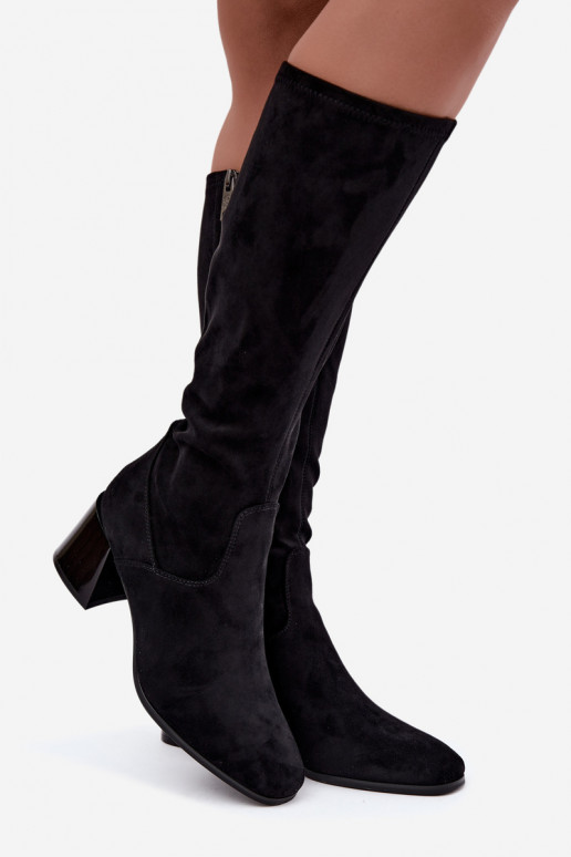 Stivali lunghi da donna in suede con tacco Vinceza 58697 nero