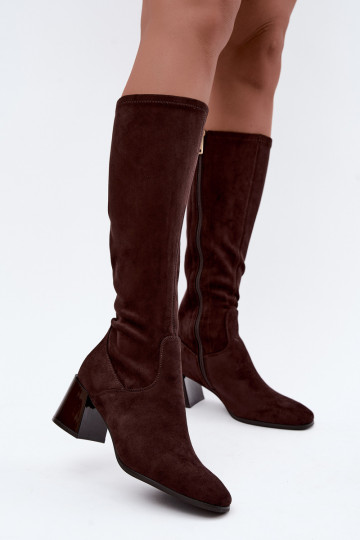Stivali lunghi da donna in suede con tacco Vinceza 58697 cioccolato