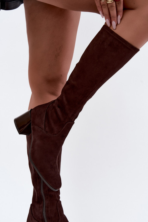 Stivali lunghi da donna in suede con tacco Vinceza 58697 cioccolato