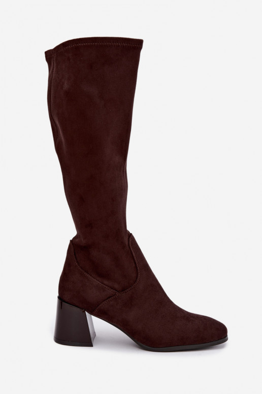 Stivali lunghi da donna in suede con tacco Vinceza 58697 cioccolato