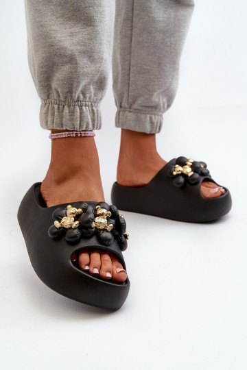 Pantofole da donna leggere con dettagli belli su suola spessa in nero Bremavia
