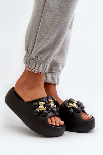 Pantofole da donna leggere con dettagli belli su suola spessa in nero Bremavia 2