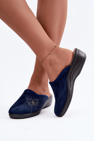 Pantofole da donna blu scuro con farfalle ricamate Inblu LY000119