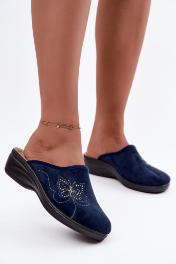 Pantofole da donna blu scuro con farfalle ricamate Inblu LY000119 2