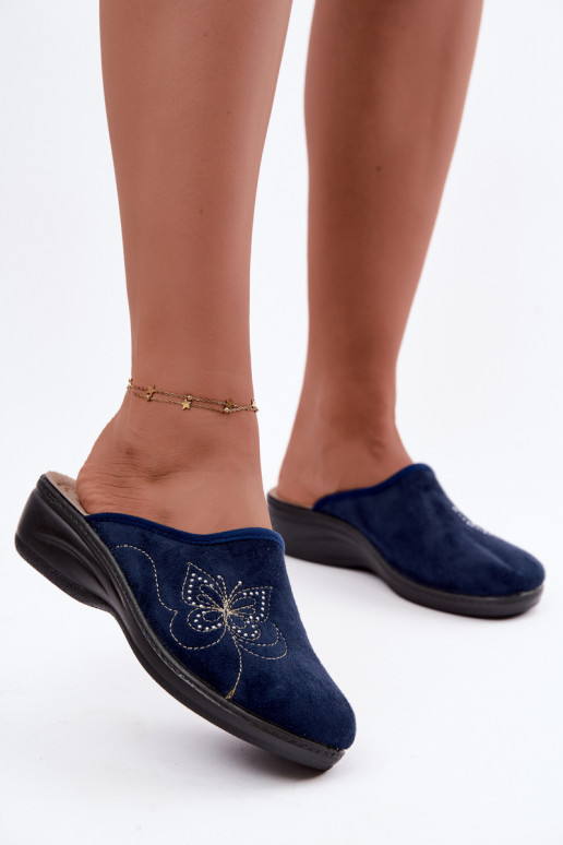 Pantofole da donna blu scuro con farfalle ricamate Inblu LY000119