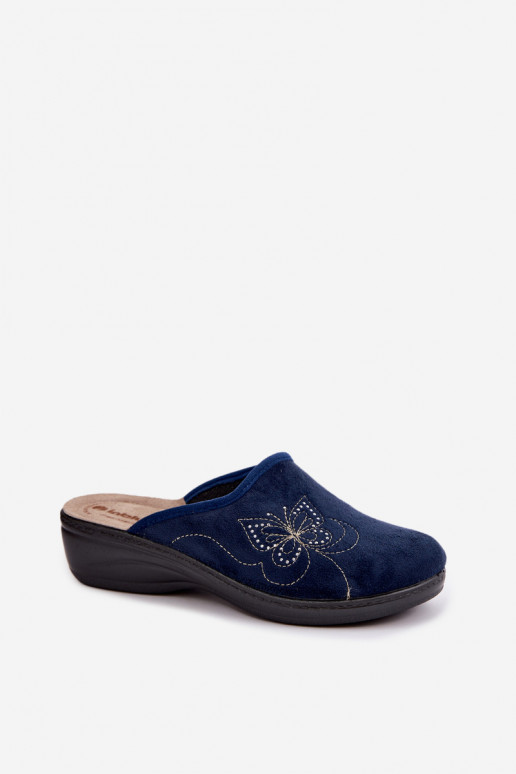 Pantofole da donna blu scuro con farfalle ricamate Inblu LY000119