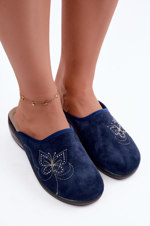 Pantofole da donna blu scuro con farfalle ricamate Inblu LY000119