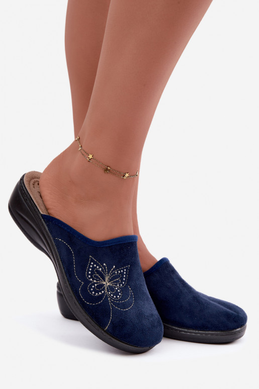 Pantofole da donna blu scuro con farfalle ricamate Inblu LY000119
