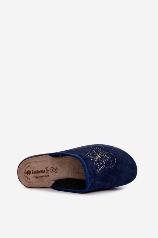 Pantofole da donna blu scuro con farfalle ricamate Inblu LY000119