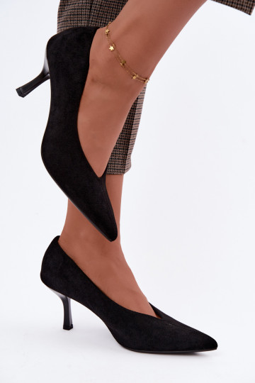 Scarpe con tacco nere con ricamo decorativo Sedria
