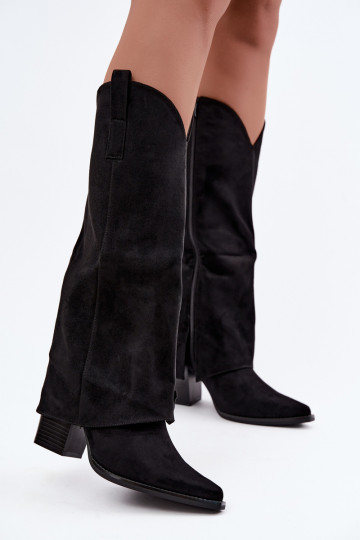 Stivali alti in stile cowboy foderati con tacco e colletto cucito in nero Julena 2