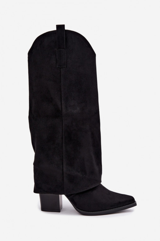 Stivali alti in stile cowboy foderati con tacco e colletto cucito in nero Julena