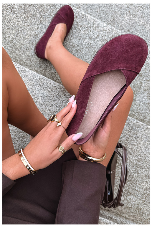 Ballerine bordeaux da donna in ecopelle scamosciata Mirelia